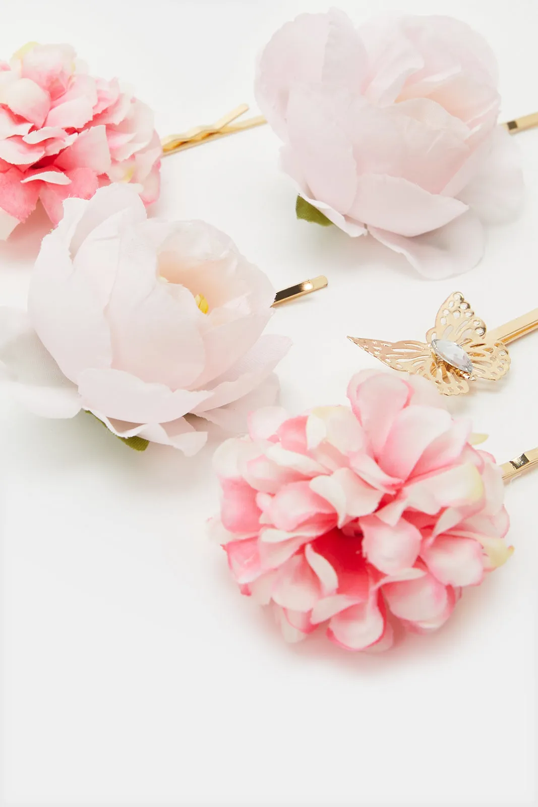 Girls Pink Flower Hair Clip Set (Pack of 6)