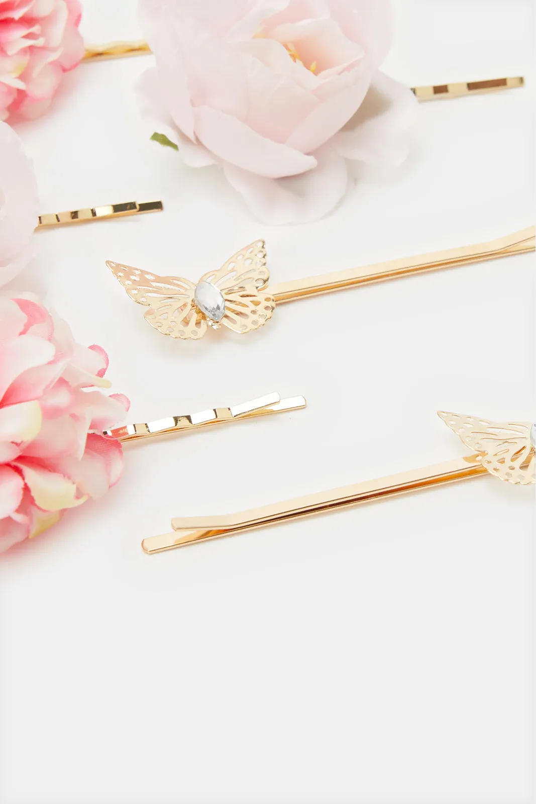 Girls Pink Flower Hair Clip Set (Pack of 6)