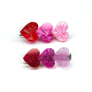 GLITTER & PEARL HEART CLIPS  SET OF 2