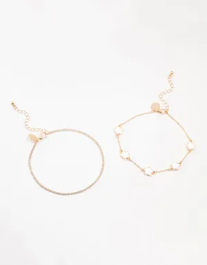 Gold Clover & Cup Chain Anklets 2-Pack