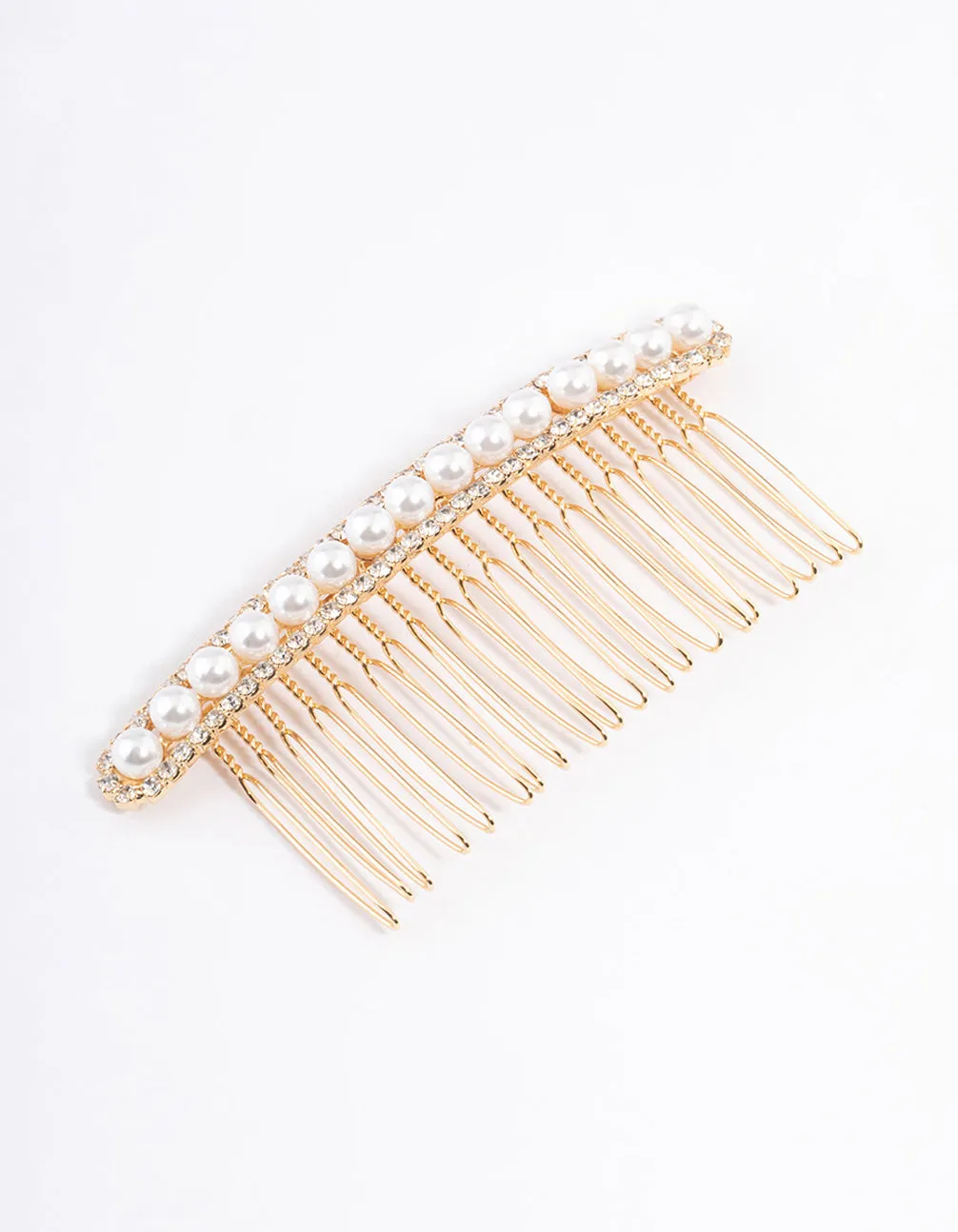 Gold Diamante & Pearl Stripe Comb