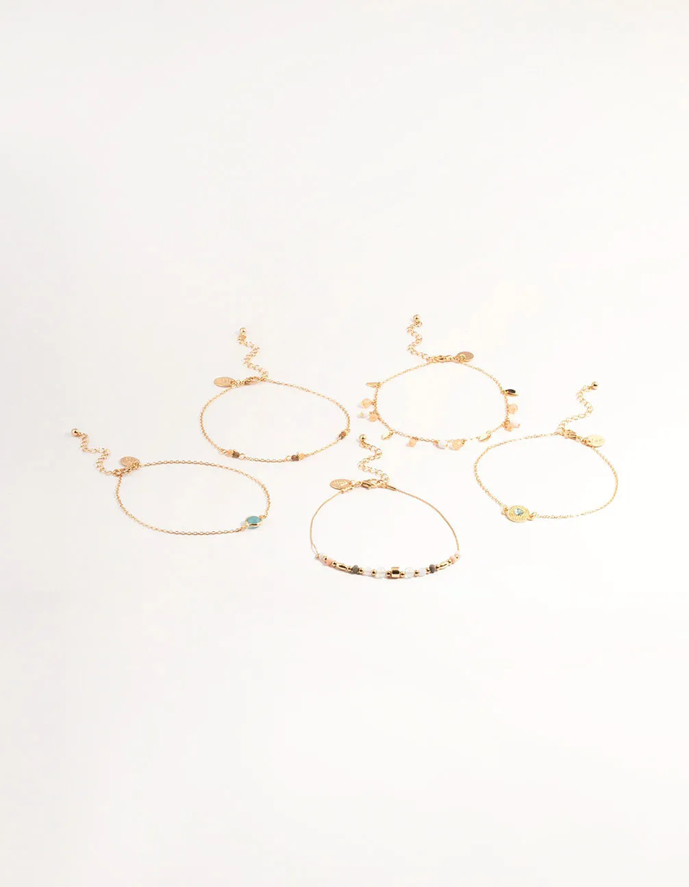 Gold Five Layer Multi Bead Anklet