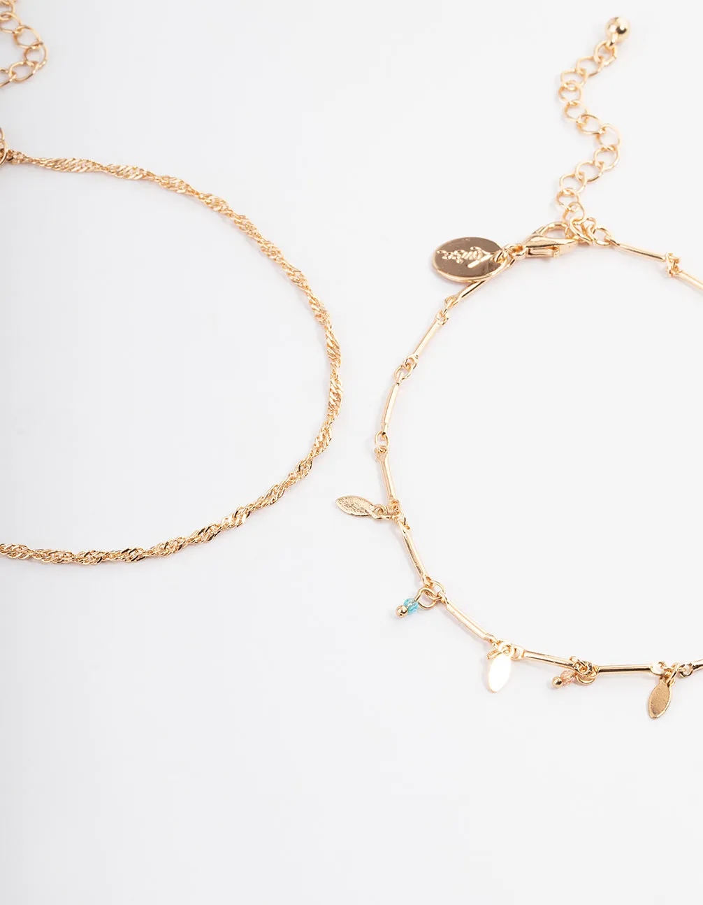 Gold Leaf Tag Multi Anklet Pack