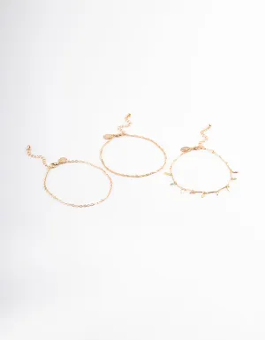 Gold Leaf Tag Multi Anklet Pack
