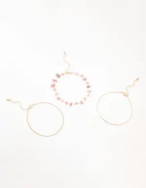 Gold Mixed Shards Anklets 3-Pack