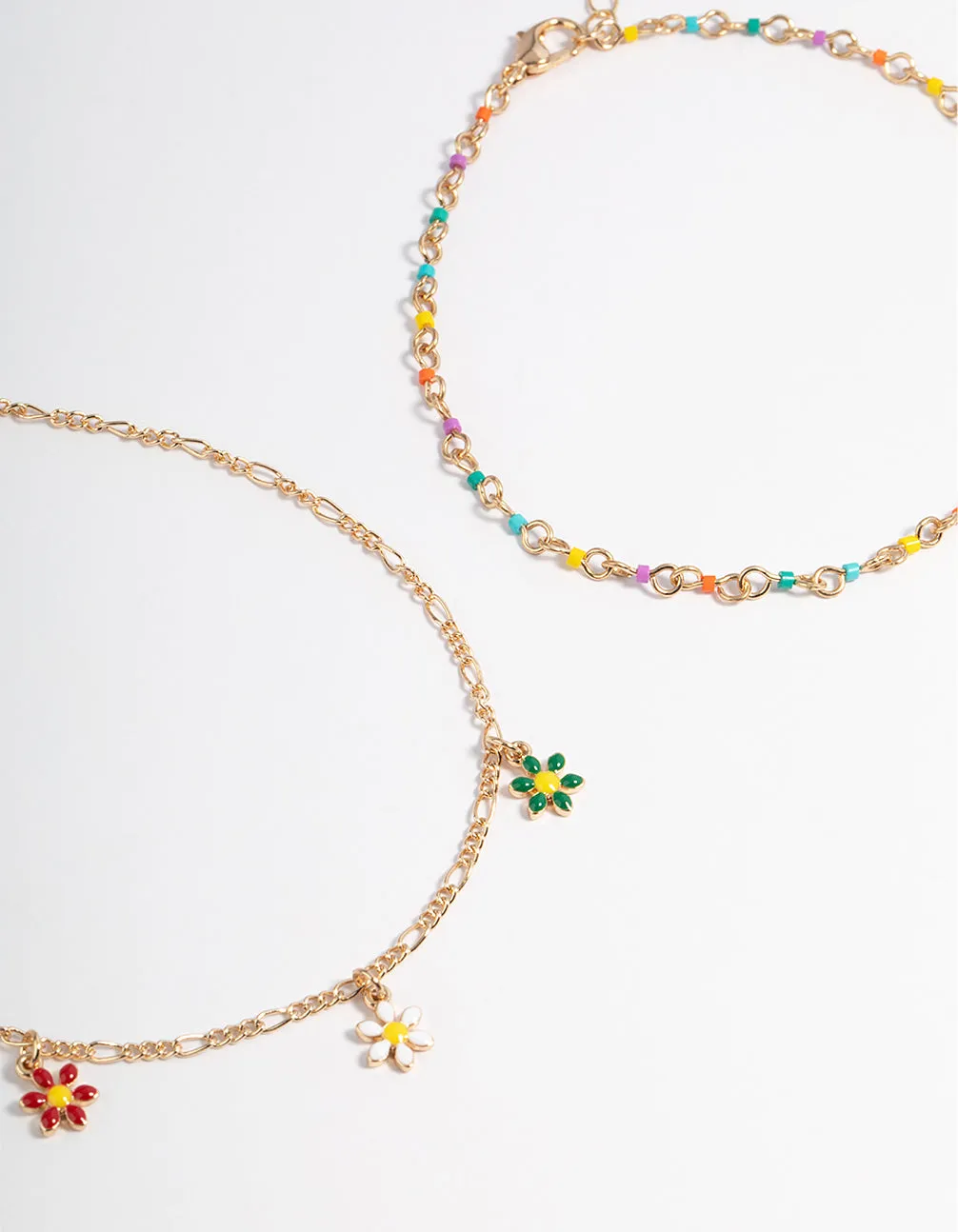 Gold Three Layer Flower Multi Anklet