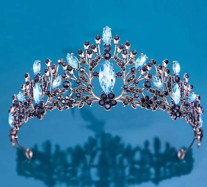 Goth Blue Aqua Black Tiara Princess Crown Queen bridal dark cosplay diadem