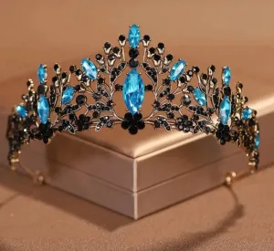 Goth Blue Aqua Black Tiara Princess Crown Queen bridal dark cosplay diadem