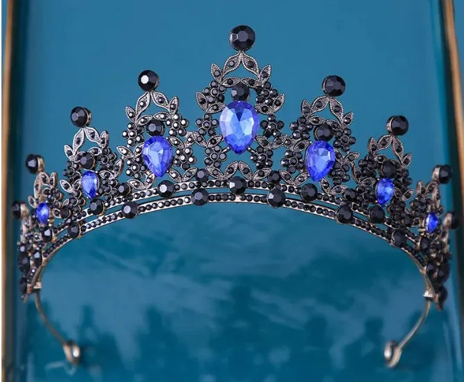 Goth Blue sapphire Black Tiara Crown Princess Queen bridal dark cosplay diadem