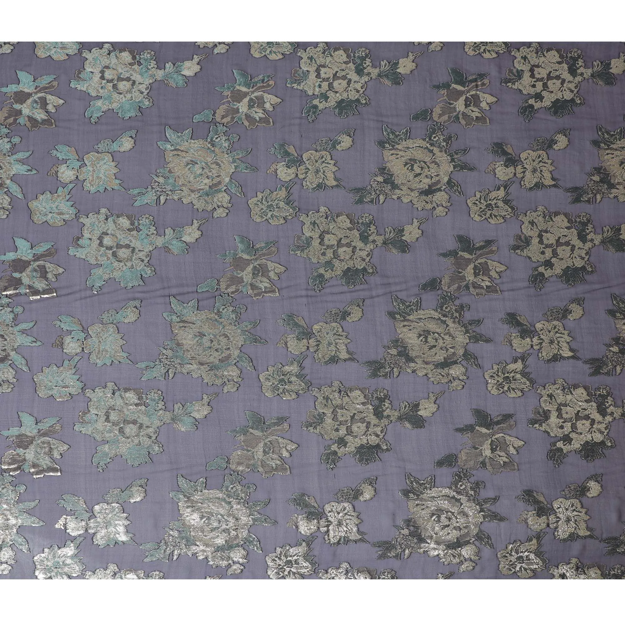 Graphite black Floral Premium pure silk Chiffon Fabric with golden metallic lurex, 110cm Wide â€“ South Korean Luxury Textile-D17676