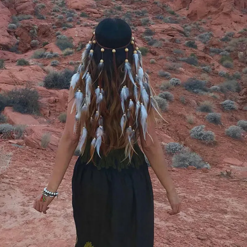 Handmade Gypsy Long Tassel Feather Bohemian Hairbands