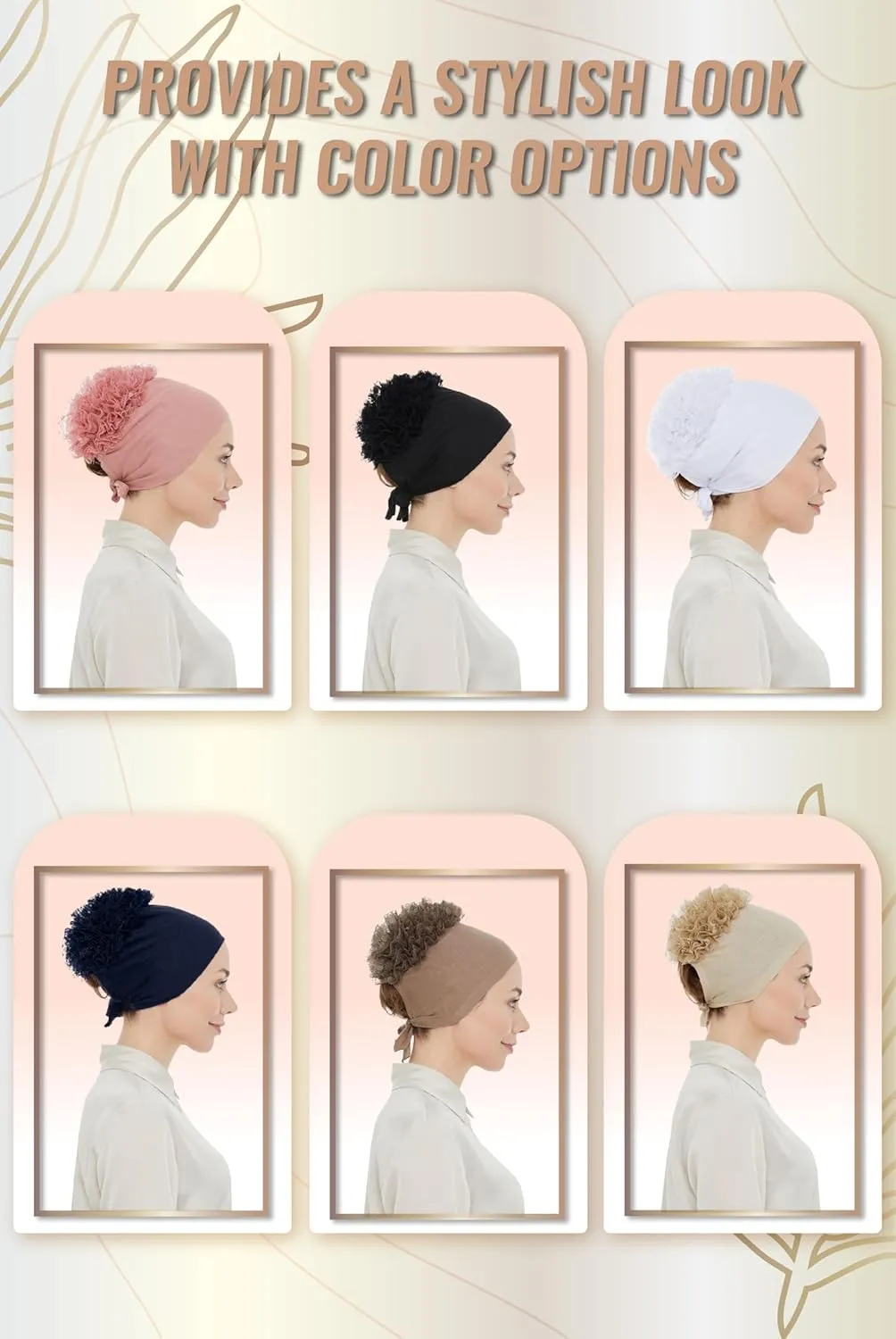 ihvan online Hijab Cap, Head Scarf Beanie, Volumizing Non Slip Head Wraps for Women, Hijab Undercap with Tie-Back Closure