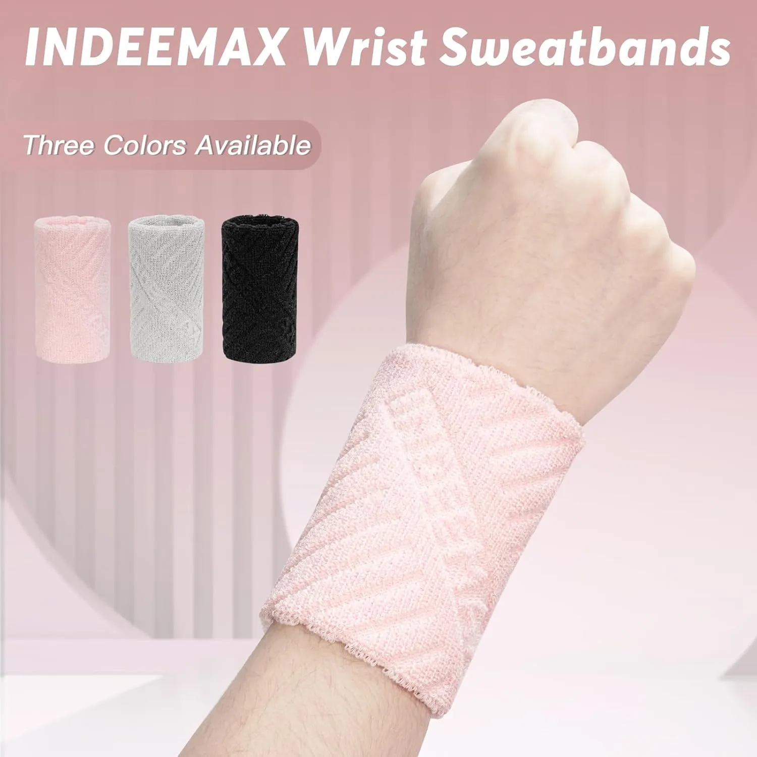 INDEEMAX Wrist Sweatbands for Women and Men 1 Pair, Cotton Absorbent Sports Wrist Bands for Tennis Basketball Volleyball Working Out
