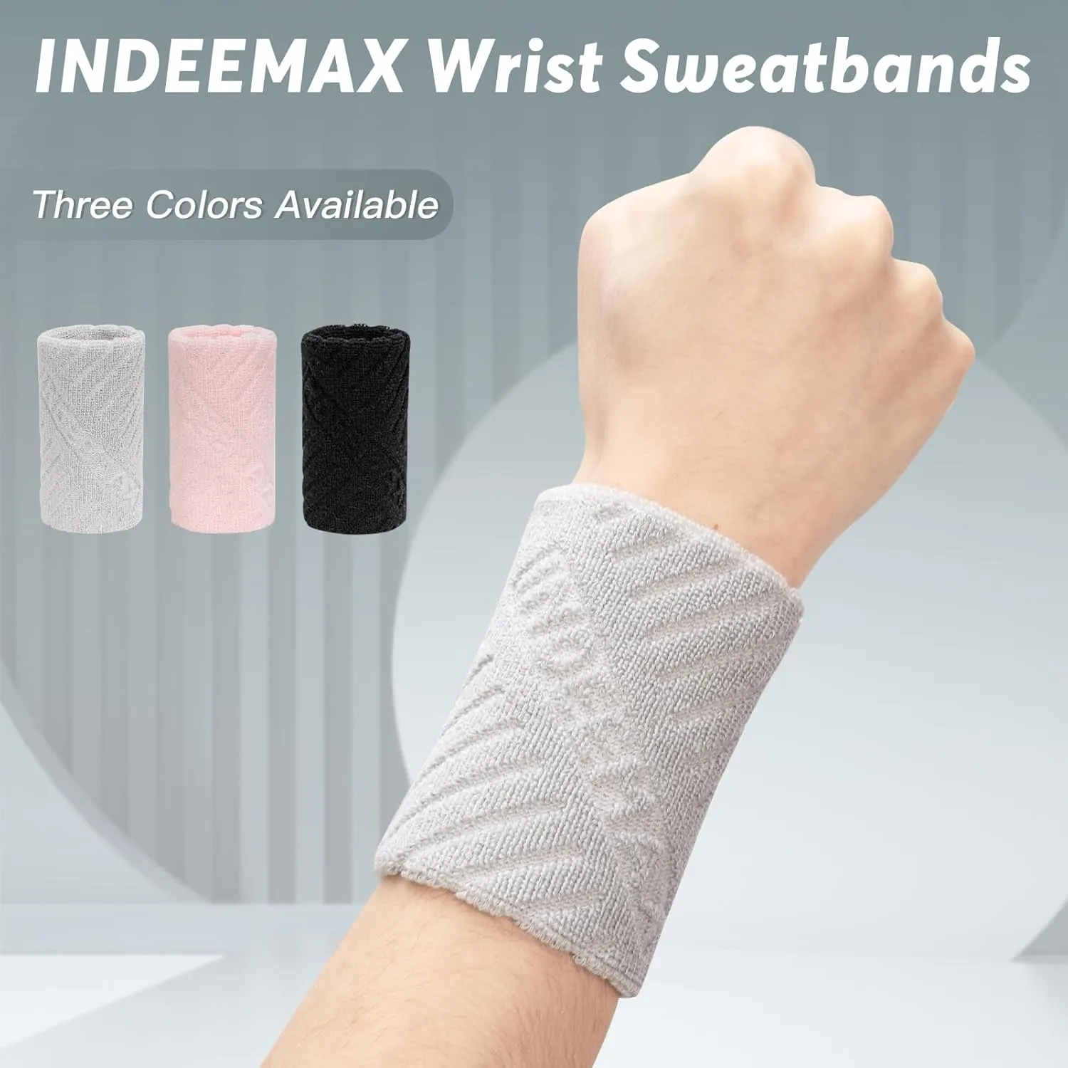 INDEEMAX Wrist Sweatbands for Women and Men 1 Pair, Cotton Absorbent Sports Wrist Bands for Tennis Basketball Volleyball Working Out