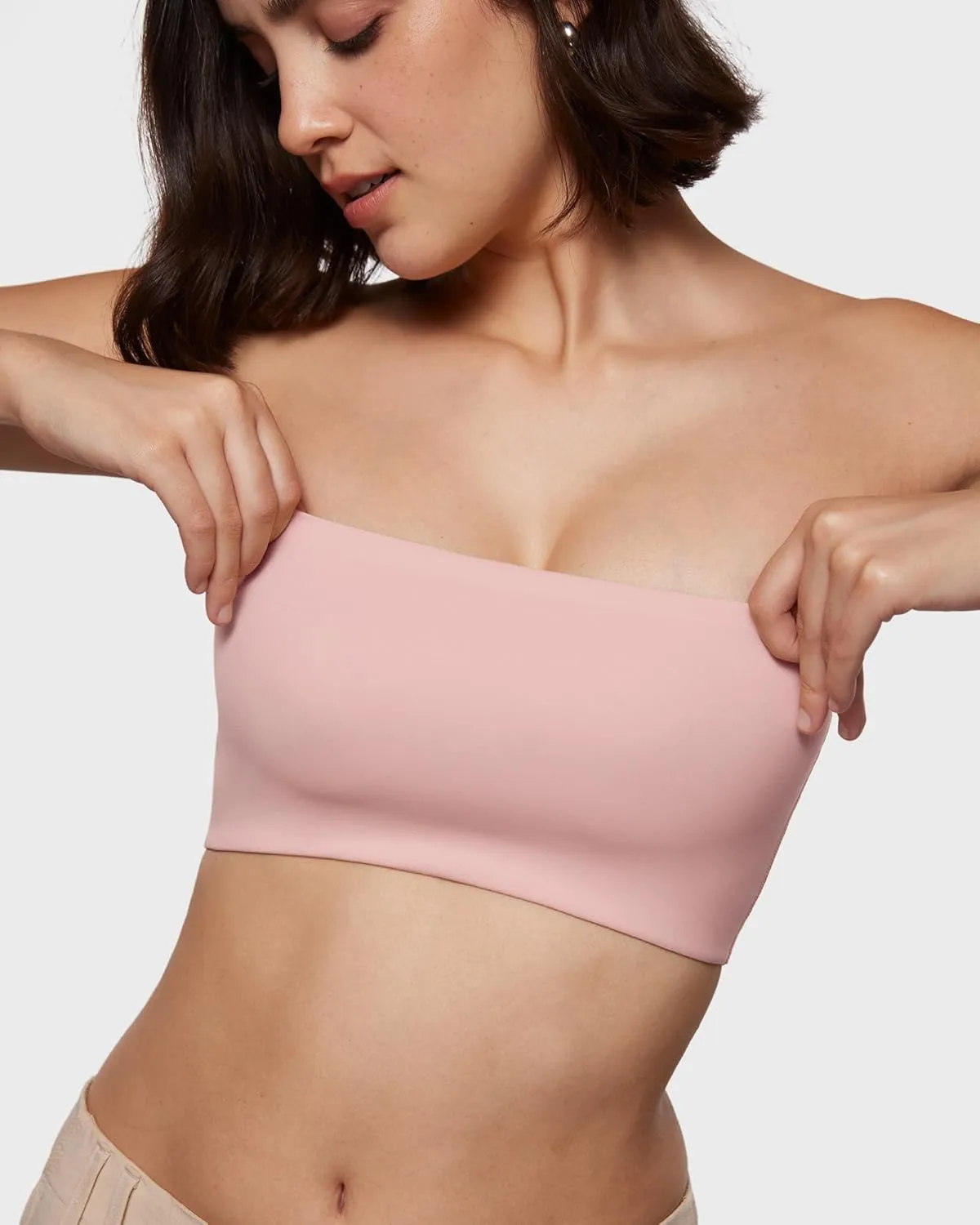 INLYRIC Women's Inbarely Strapless Bandeau Bra Bralette Tube Top Seamless Comfortable Stretchy Non Padded Bras Tops