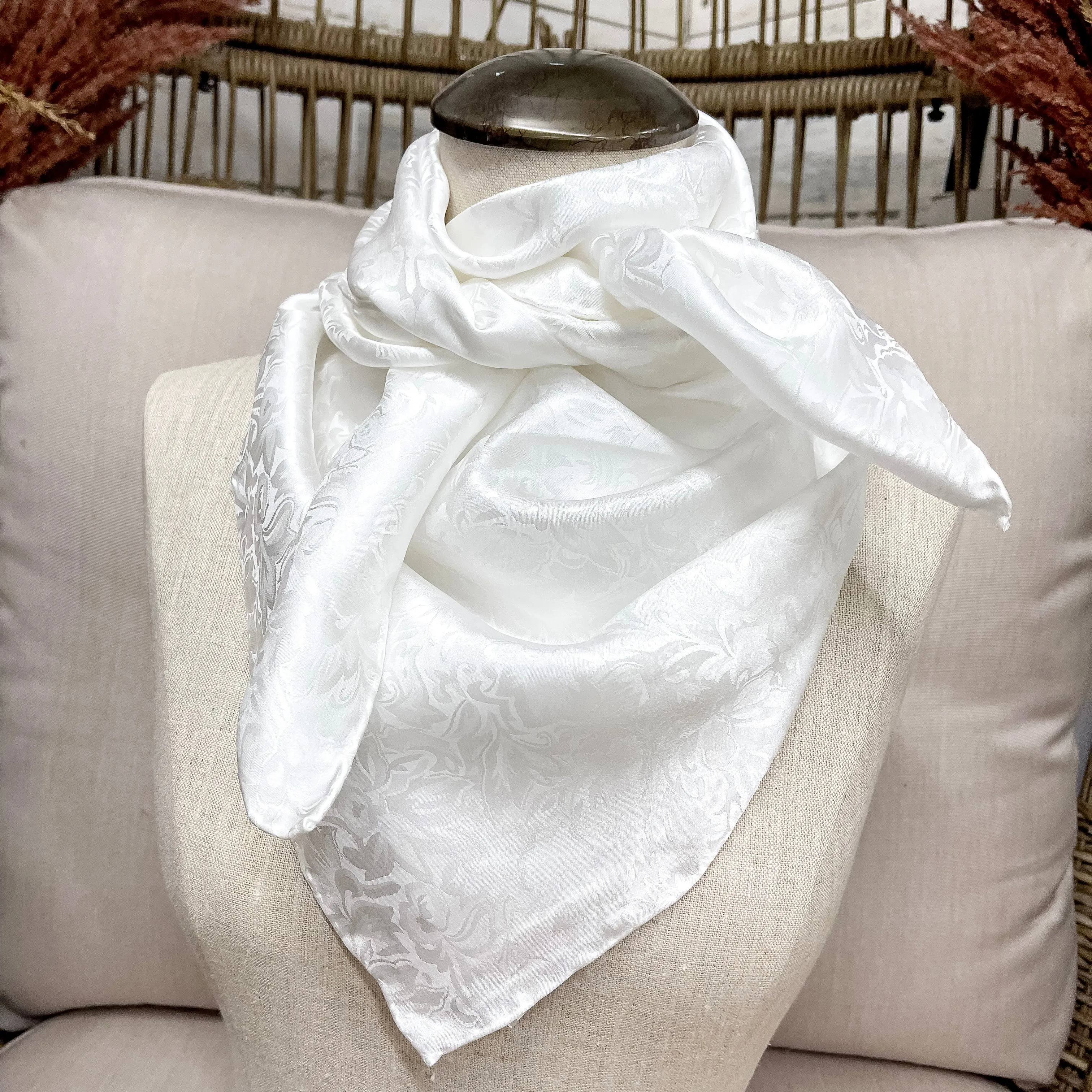Jacquard Silk Wild Rag in White