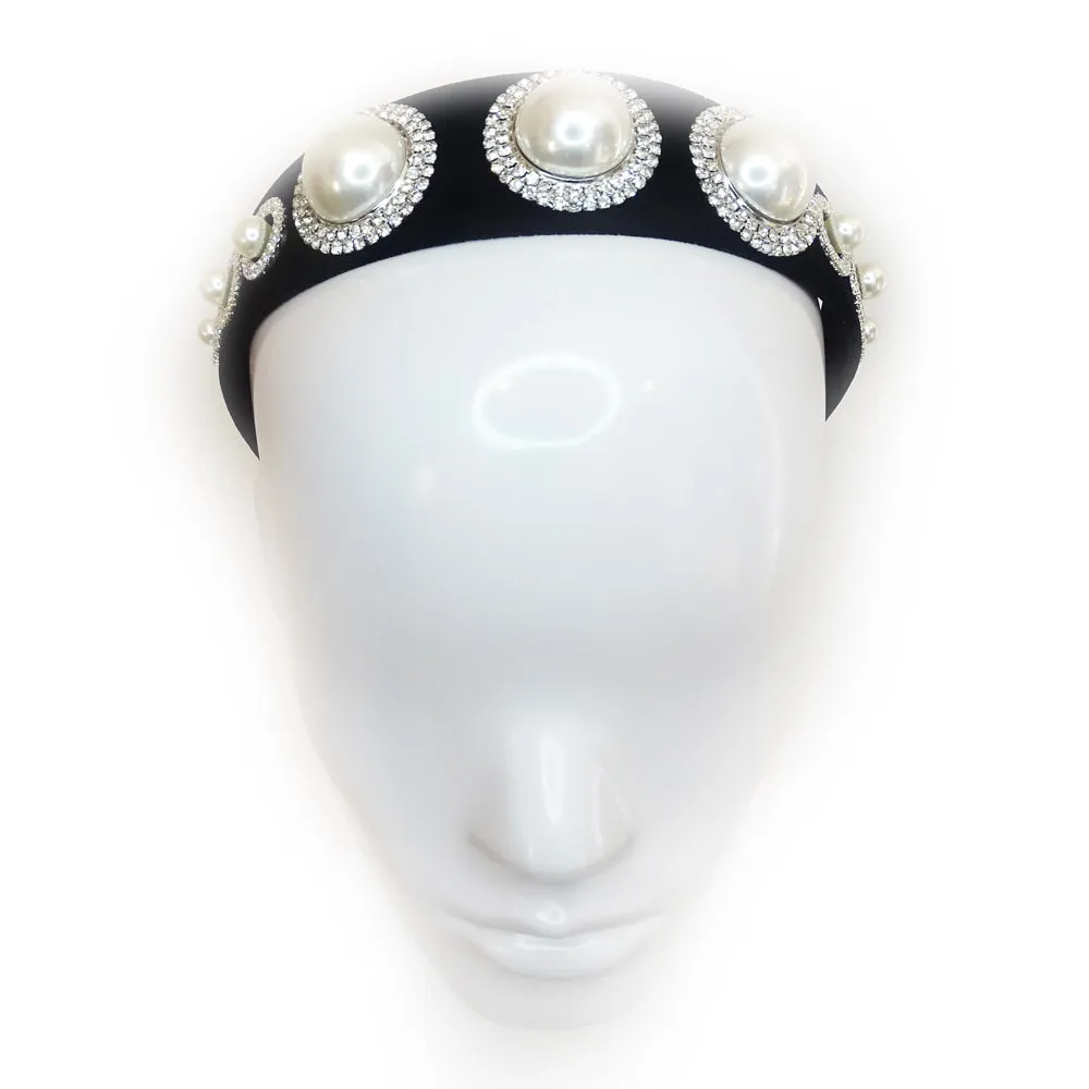 Jenny Pearls and Diamante Crystals Black Velvet Headband