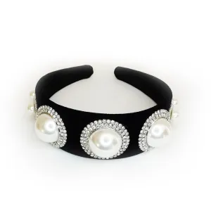 Jenny Pearls and Diamante Crystals Black Velvet Headband