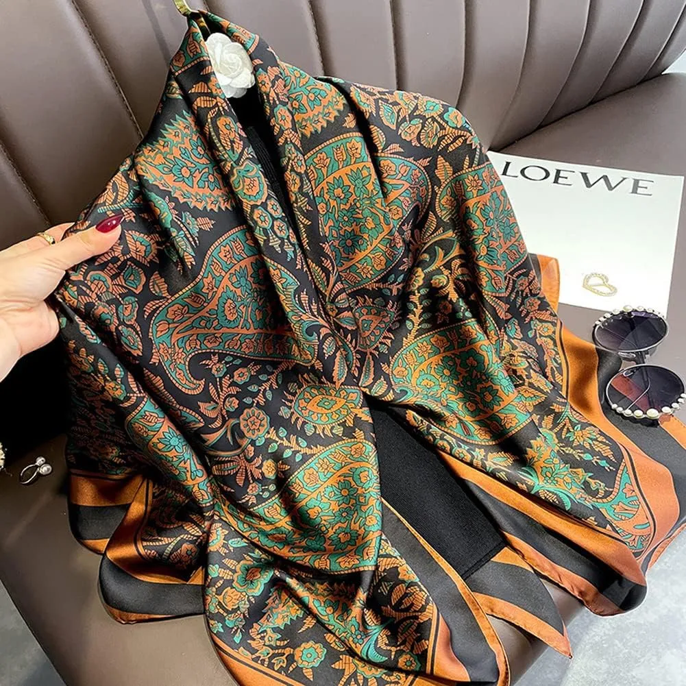 K-Elewon Large Square Scarf 43" Silk Scarf Fashion Scarves Silk Feeling Hair Wrapping Scarfs Night Sleeping Headscarf