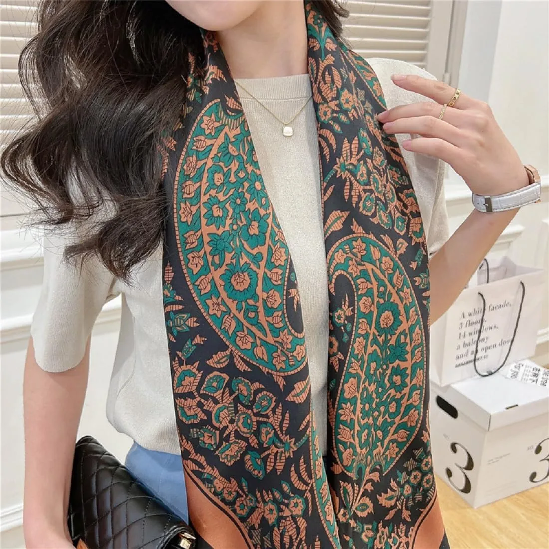 K-Elewon Large Square Scarf 43" Silk Scarf Fashion Scarves Silk Feeling Hair Wrapping Scarfs Night Sleeping Headscarf
