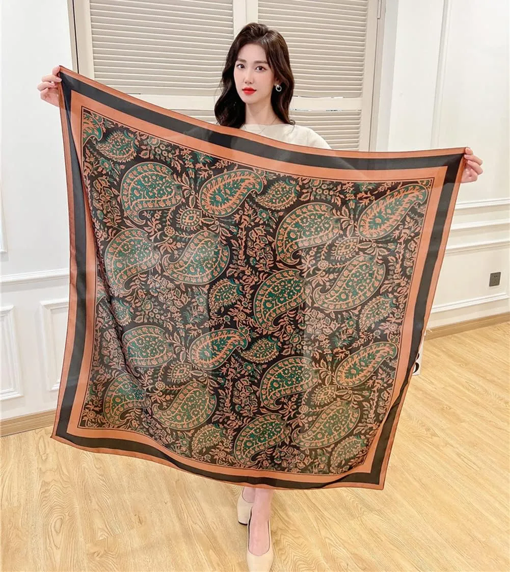 K-Elewon Large Square Scarf 43" Silk Scarf Fashion Scarves Silk Feeling Hair Wrapping Scarfs Night Sleeping Headscarf