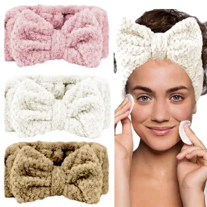 LAPOHI 3 Pack Microfiber Bowtie Headbands for Washing Face, Makeup, Yoga & Sports - Women & Girls