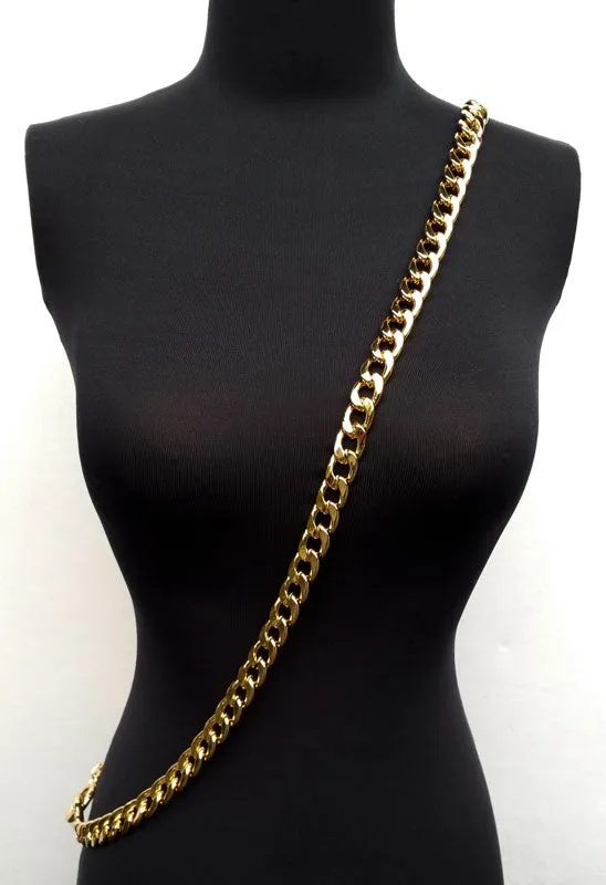 Large Flat Classy Curb Chain, Gold-tone Finish - 9/16 inch (15mm) Wide Luxury Chain Strap - Handle to Crossbody Lengths