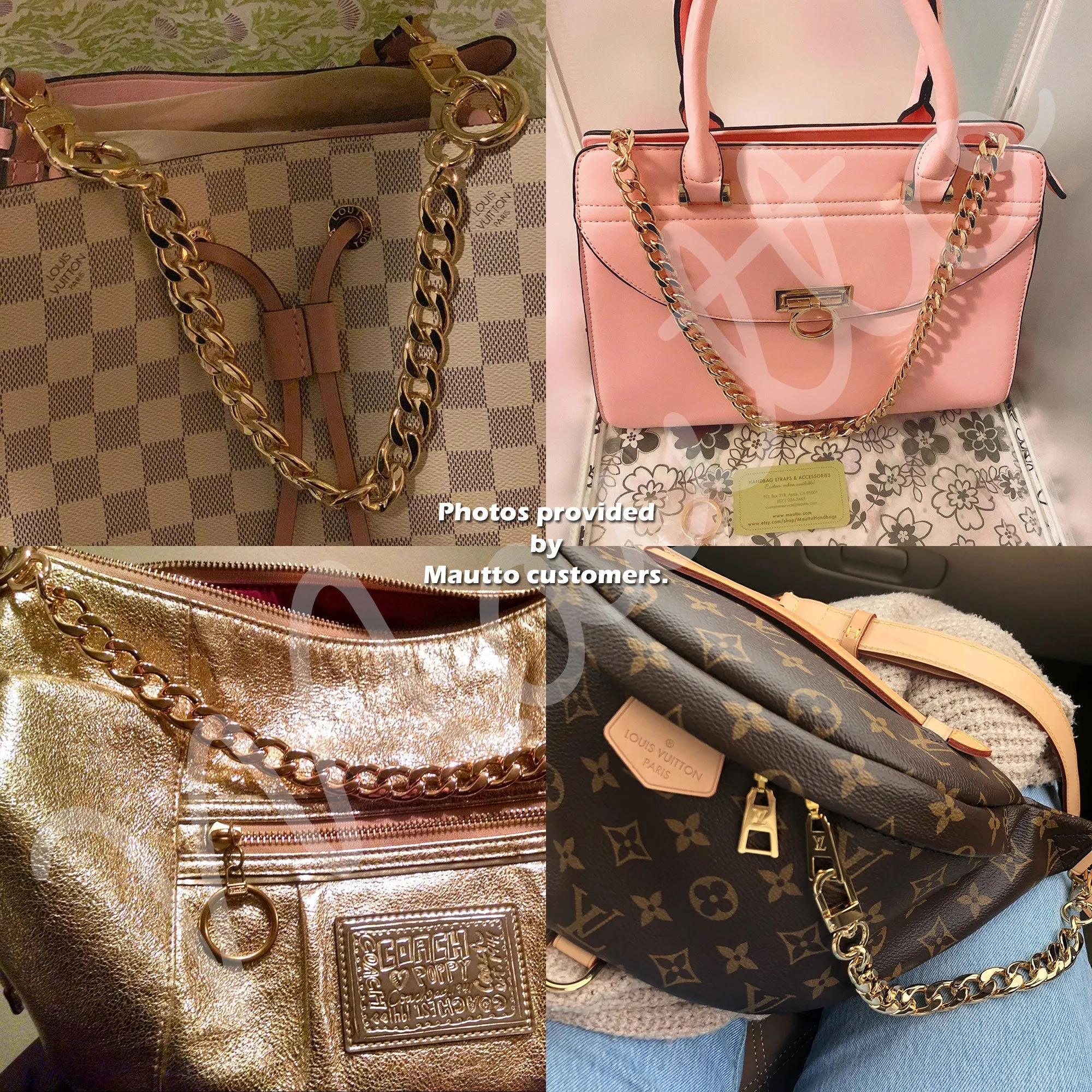 Large Flat Classy Curb Chain, Gold-tone Finish - 9/16 inch (15mm) Wide Luxury Chain Strap - Handle to Crossbody Lengths