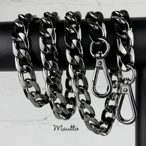 Large Flat Classy Curb Chain, Gunmetal Finish - 9/16 inch (15mm) Wide Luxury Chain Strap - Handle to Crossbody Lengths