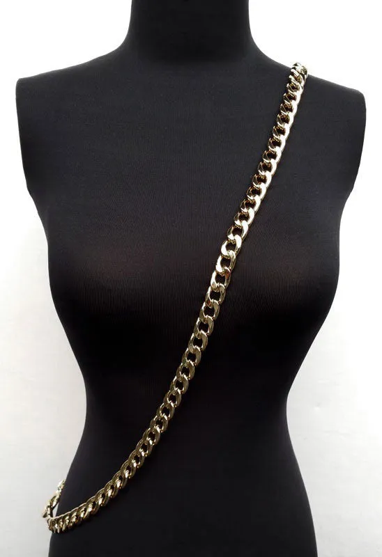 Large Flat Classy Curb Chain, Light Gold-tone Finish - 9/16 inch (15mm) Wide Luxury Chain Strap - Handle to Crossbody Lengths