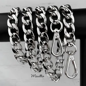 Large Flat Classy Curb Chain, Silver-tone Finish - 9/16 inch (15mm) Wide Luxury Chain Strap - Handle to Crossbody Lengths