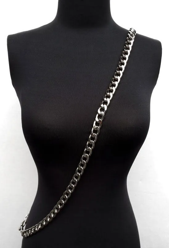 Large Flat Classy Curb Chain, Silver-tone Finish - 9/16 inch (15mm) Wide Luxury Chain Strap - Handle to Crossbody Lengths