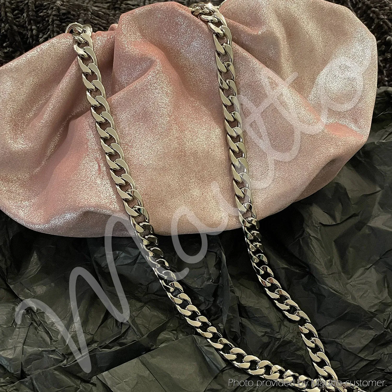 Large Flat Classy Curb Chain, Silver-tone Finish - 9/16 inch (15mm) Wide Luxury Chain Strap - Handle to Crossbody Lengths