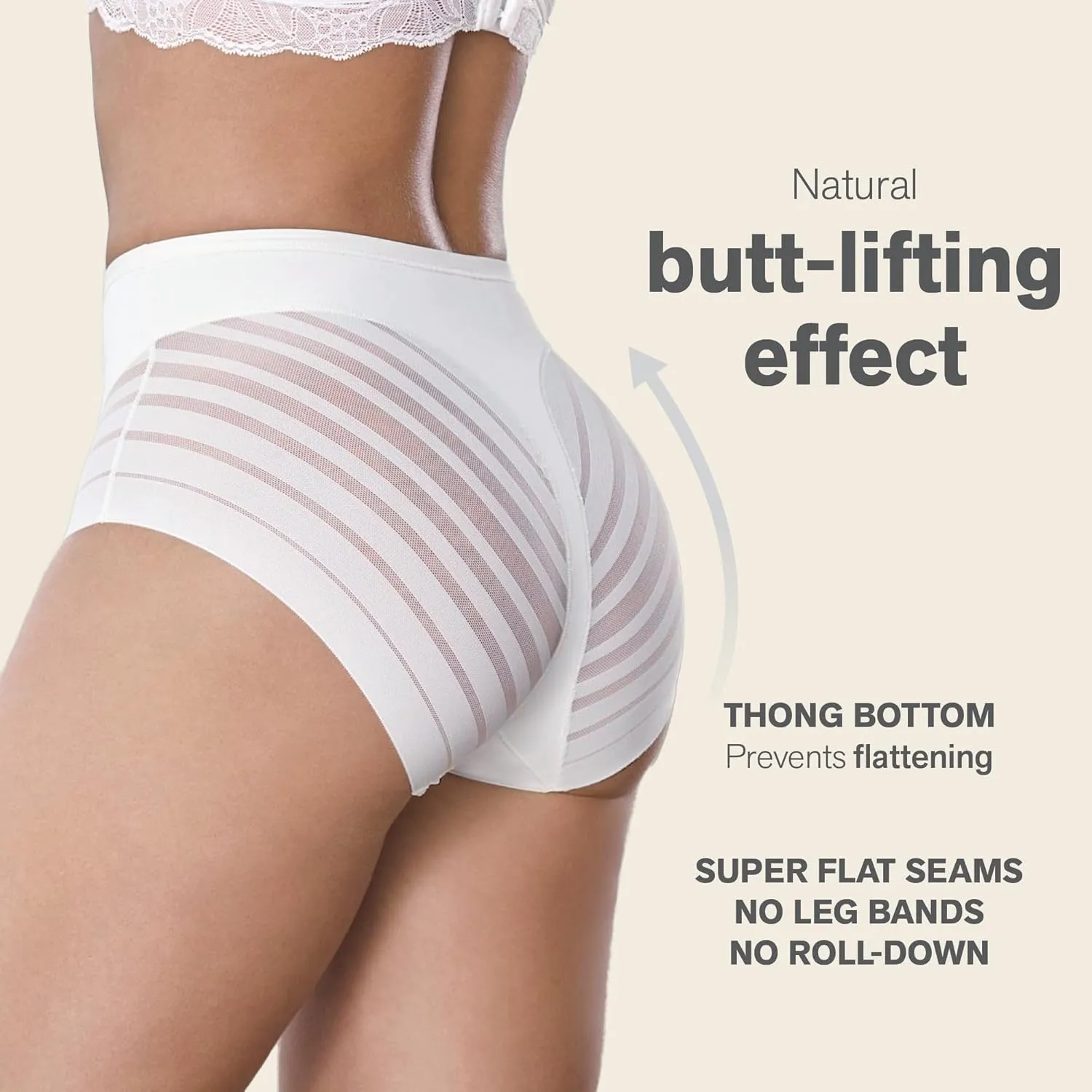 Leonisa High Waisted Invisible Tummy Control Shapewear for Women - Stripe Lace Ladies Underwear Panties