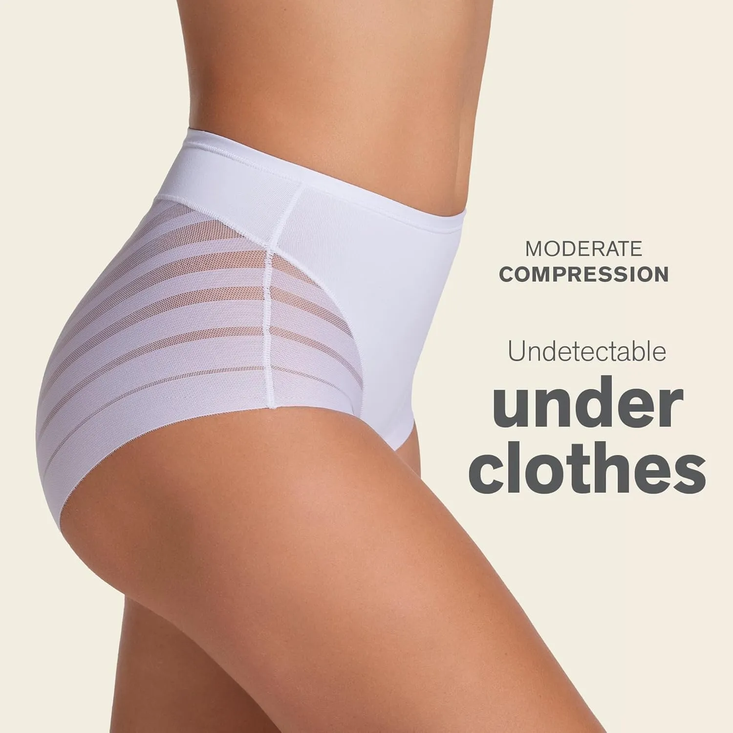 Leonisa High Waisted Invisible Tummy Control Shapewear for Women - Stripe Lace Ladies Underwear Panties