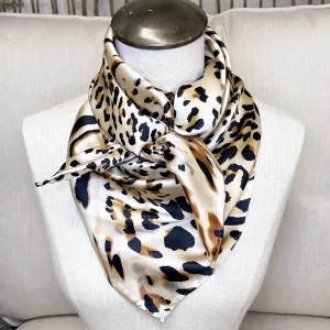 Leopard Charmeuse Silk Wild Rag in Tan