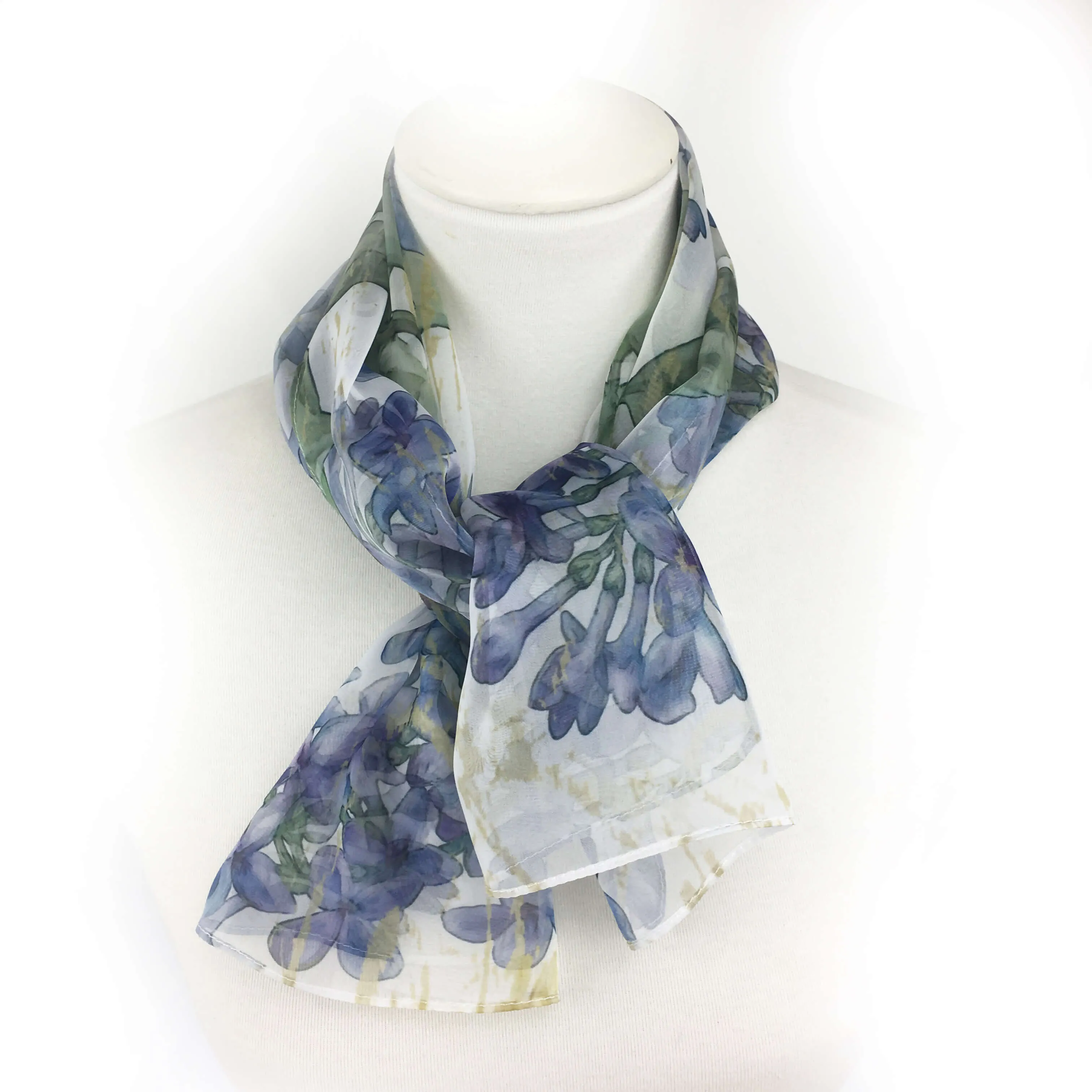 Lilacs on White Chiffon Scarf