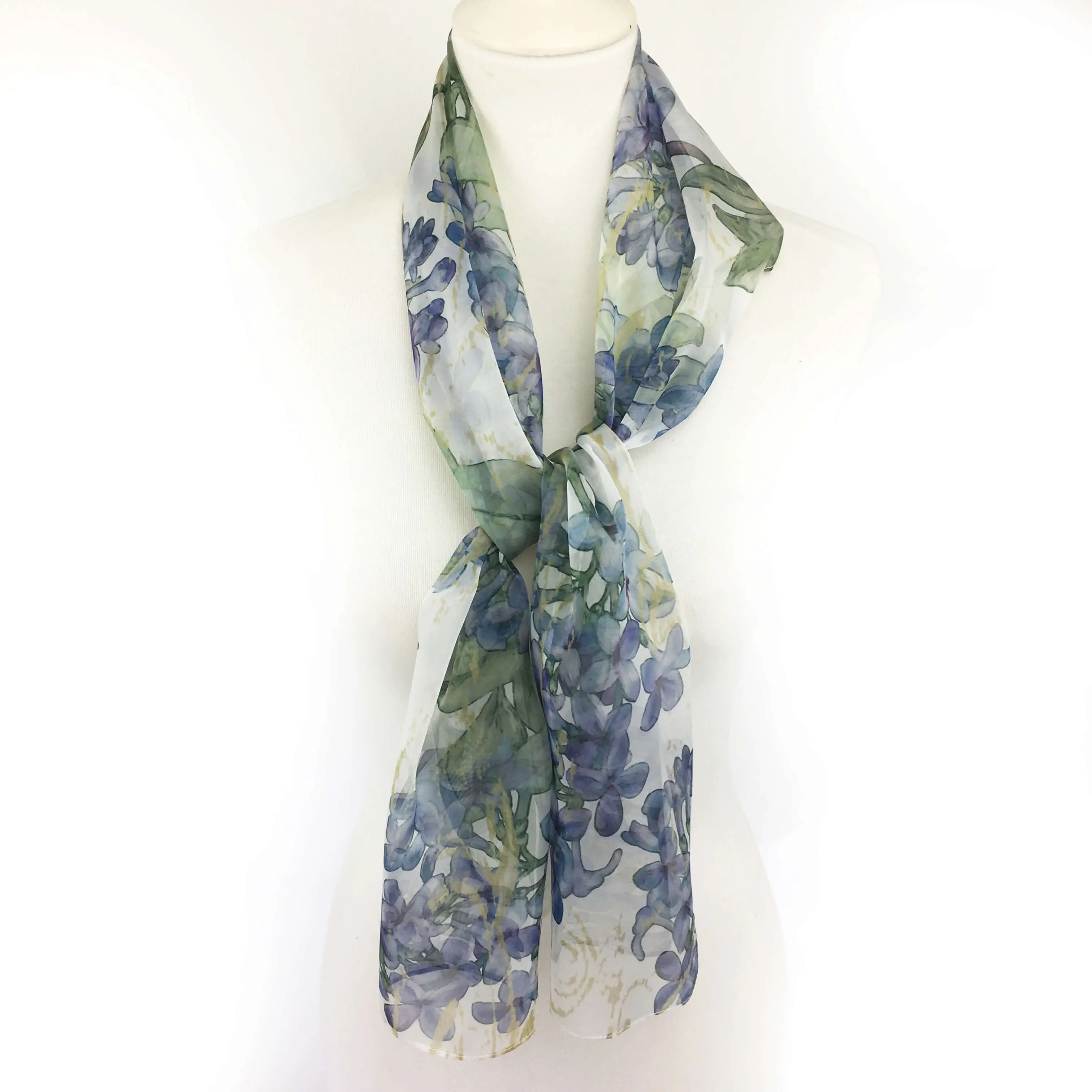 Lilacs on White Chiffon Scarf