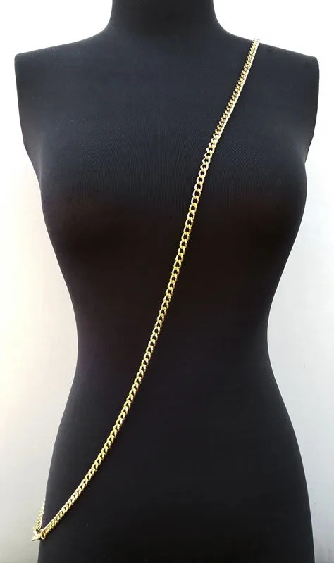 Mini Classic Curb Chain with Diamond Cut Accents, Gold-tone Finish - 1/4 inch (7mm) Wide Luxury Chain Strap - Handle to Crossbody Lengths