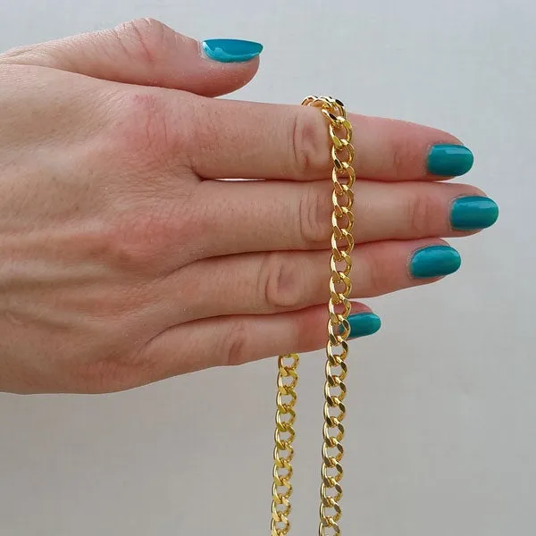 Mini Classic Curb Chain with Diamond Cut Accents, Gold-tone Finish - 1/4 inch (7mm) Wide Luxury Chain Strap - Handle to Crossbody Lengths