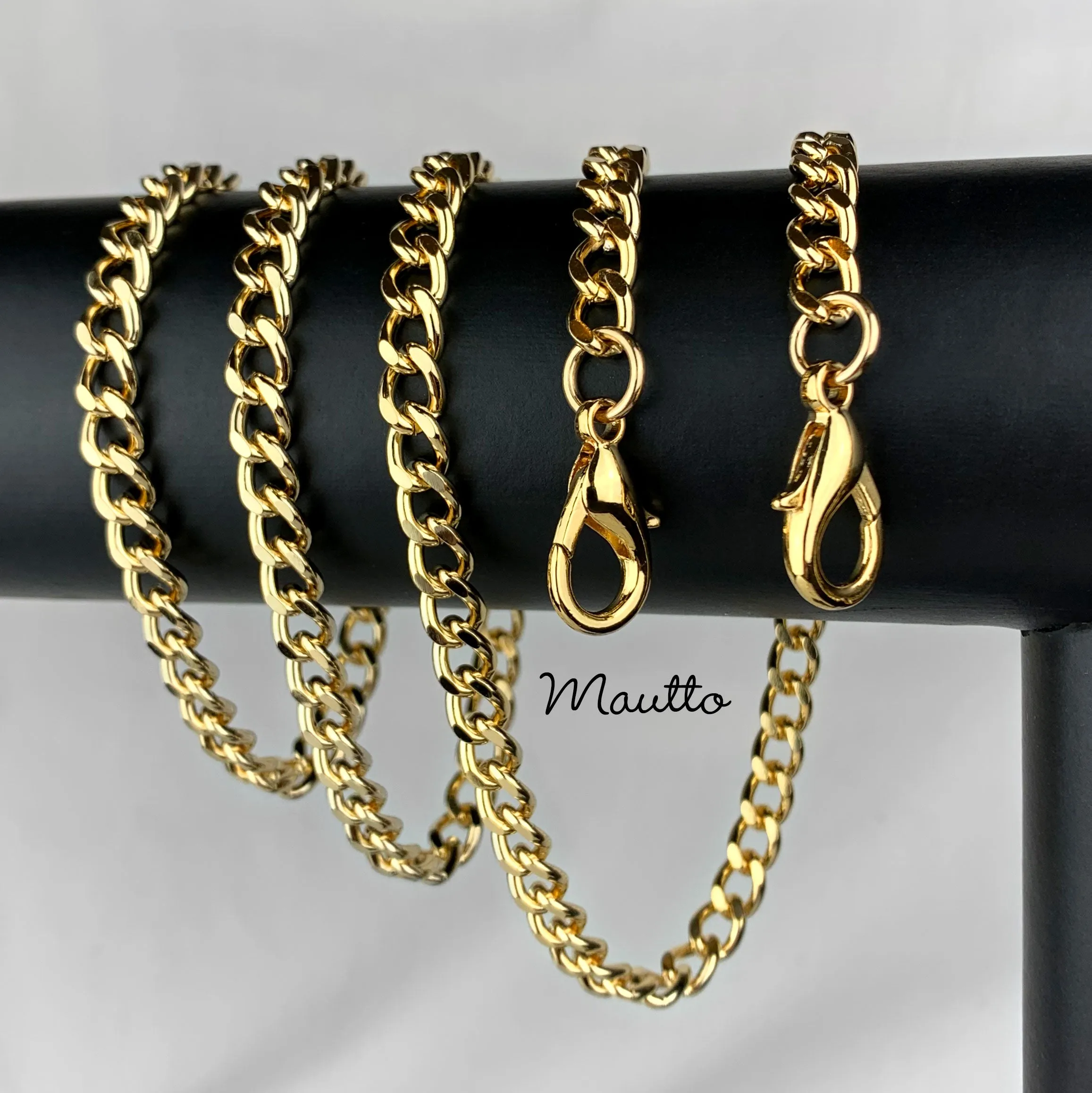 Mini Classic Curb Chain with Diamond Cut Accents, Gold-tone Finish - 1/4 inch (7mm) Wide Luxury Chain Strap - Handle to Crossbody Lengths