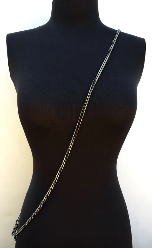 Mini Classic Curb Chain with Diamond Cut Accents, Gunmetal Finish - 1/4 inch (7mm) Wide Luxury Chain Strap - Handle to Crossbody Lengths