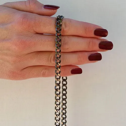 Mini Classic Curb Chain with Diamond Cut Accents, Gunmetal Finish - 1/4 inch (7mm) Wide Luxury Chain Strap - Handle to Crossbody Lengths