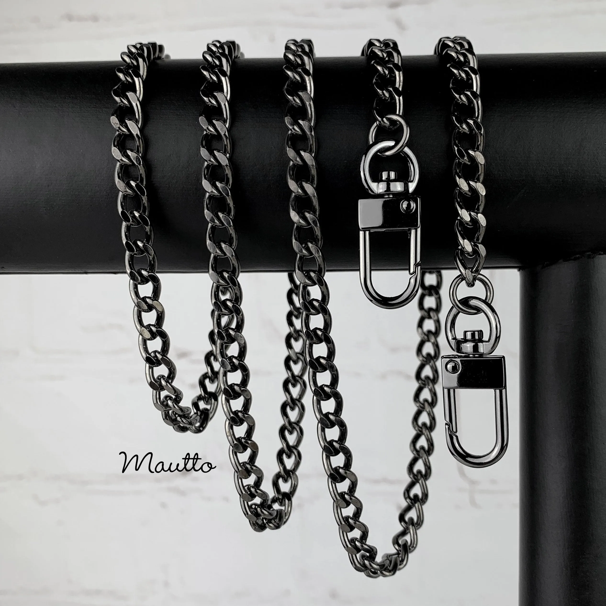 Mini Classic Curb Chain with Diamond Cut Accents, Gunmetal Finish - 1/4 inch (7mm) Wide Luxury Chain Strap - Handle to Crossbody Lengths