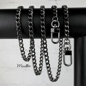 Mini Classic Curb Chain with Diamond Cut Accents, Gunmetal Finish - 1/4 inch (7mm) Wide Luxury Chain Strap - Handle to Crossbody Lengths