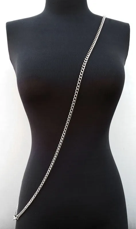 Mini Classic Curb Chain with Diamond Cut Accents, Silver-tone Finish - 1/4 inch (7mm) Wide Luxury Chain Strap - Handle to Crossbody Lengths