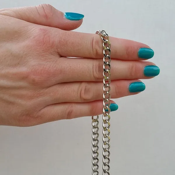Mini Classic Curb Chain with Diamond Cut Accents, Silver-tone Finish - 1/4 inch (7mm) Wide Luxury Chain Strap - Handle to Crossbody Lengths