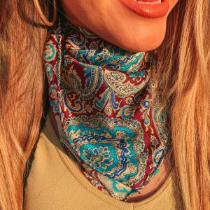 Mini Paisley Silk Wild Rag in Red and Gold