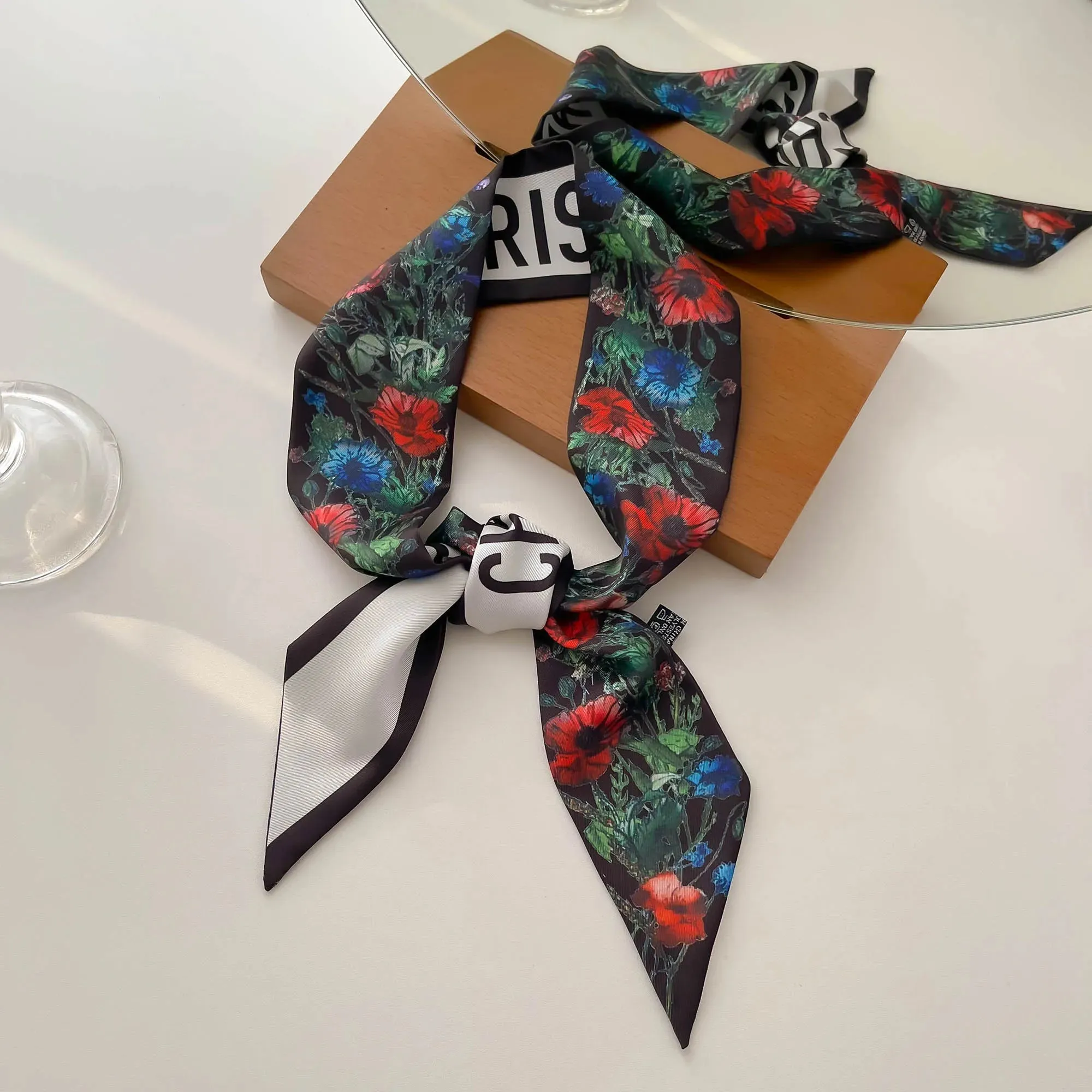 New Twill Silk Scarf D Home Silk Scarf Tied Bag Ribbon Headband High-end Gift