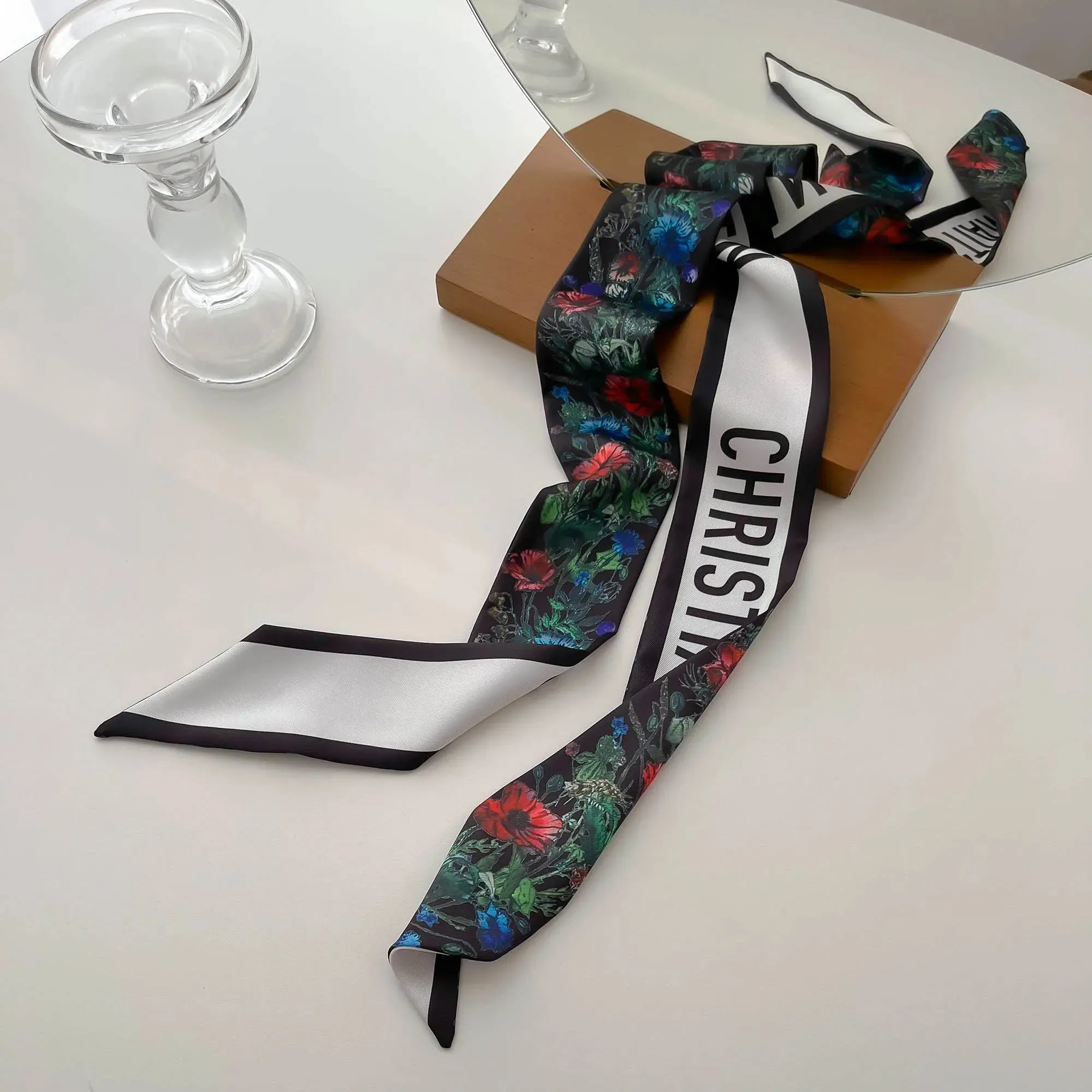 New Twill Silk Scarf D Home Silk Scarf Tied Bag Ribbon Headband High-end Gift